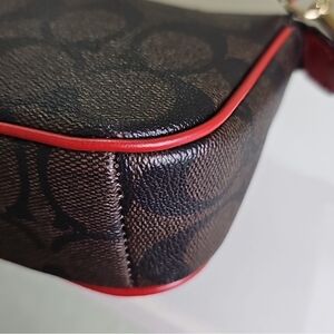 COACH C3308 Red/Gold Nolita 19 In Signature Canvas Excellent Like New Condition